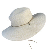 Nine West Womens Beige Straw Wide Brim Sun Hat With Chin Cord Lightweight Summer