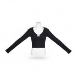 Pacsun Womens Black Polyamide Long-Sleeve Cropped Top With Bow Detail Size S