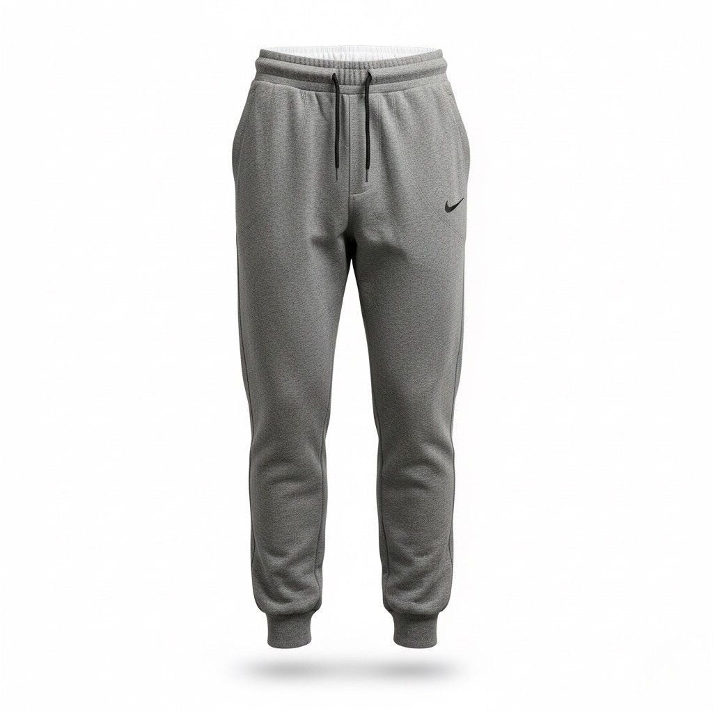 Nike Mens Grey Cotton Joggers With Black Logo & Elastic Cuffs Comfortable Fit