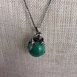 Sterling Silver 925 Womens Green Malachite Frog Pendant Necklace
