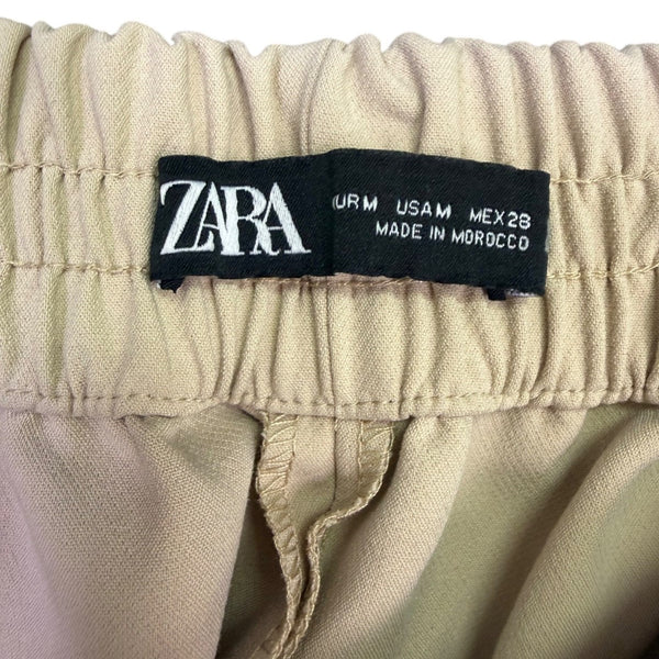 Zara Womens Beige Button-Detail High-Waisted Pants Size M