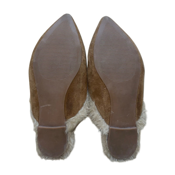 Steve Madden Women’s Brown Faux Fur Lined Chain Accent Loafer Mules Size 7.5M