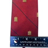 Wm Chelsea Ltd Mens Red Pure Silk Tie Gold Building Print Diagonal Stripe Design