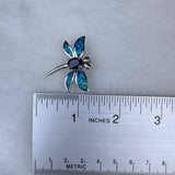 Sterling Silver Dragonfly Pin Brooch With Inlaid Blue Green Opal & Purple Stone