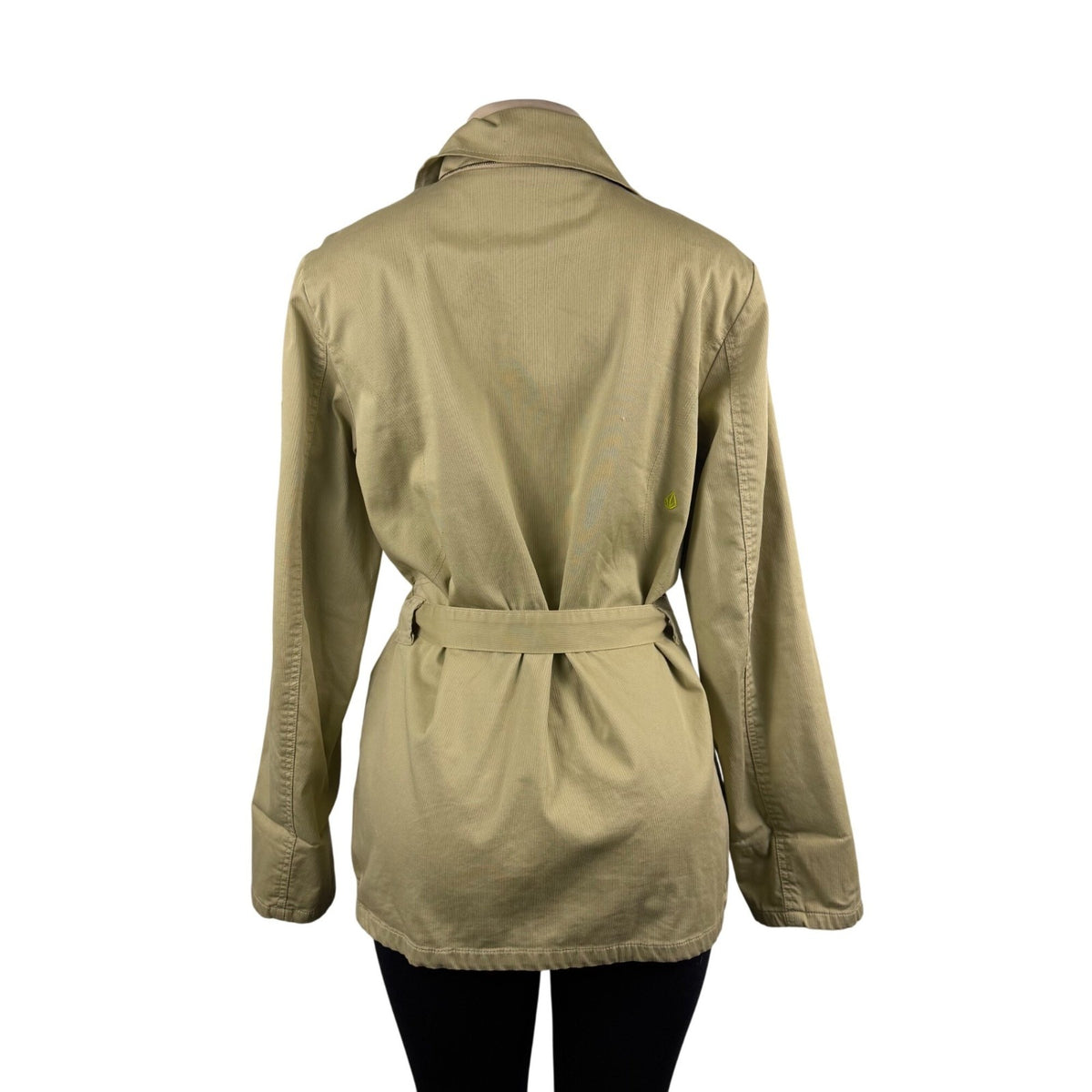 Volcom Women Khaki Cotton/Elastane Jacket Belted Military Style Size L