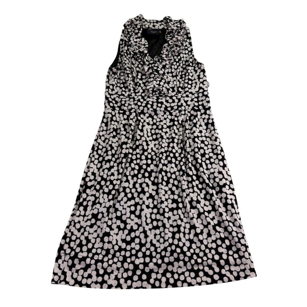 Just Taylor Womens Black & White Sleeveless Polka Dot Ruffle Neck Dress Sz 6