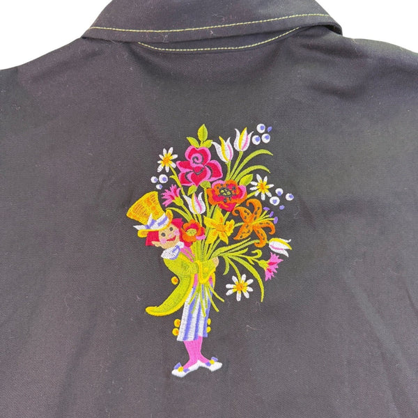Bob Mackie Womens Black Floral Embroidered Jacket "Parade Of The Flowers"  Sz L
