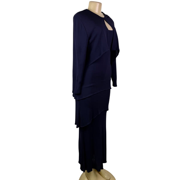 Frivole Womens Navy Two-Piece Set With Long-Sleeve Jacket & Maxi Dress Size 6