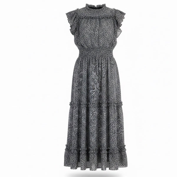 1. State Womens Black & White Ruffle Sleeve Floral Print Midi Dress Size S