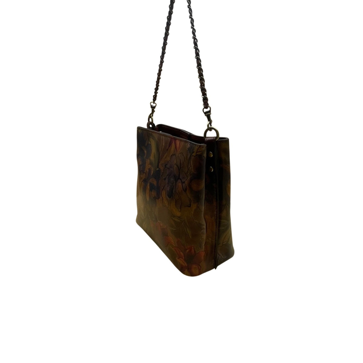 Patricia Nash Womens Brown Leather Floral Embossed Chain Strap Shoulder Tote Bag