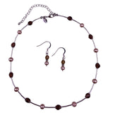 Lia Sophia Womens Brown & Pink Beaded Necklace & Earrings Set Glass & Metal Jewe