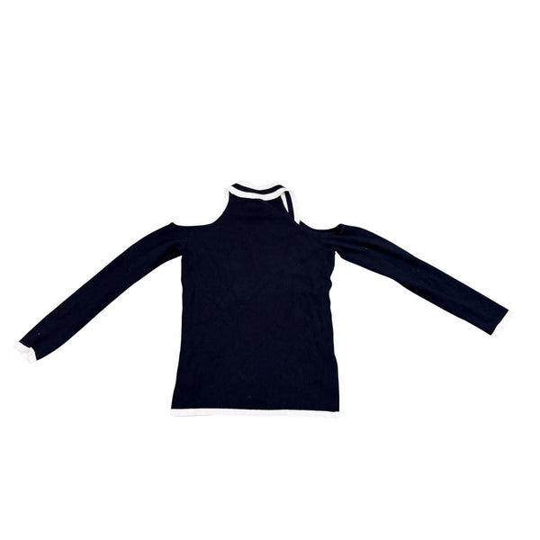 Bailey/44 Womens Navy  Cold Shoulder Sweater V-Neck Long Sleeve Trim Sz S