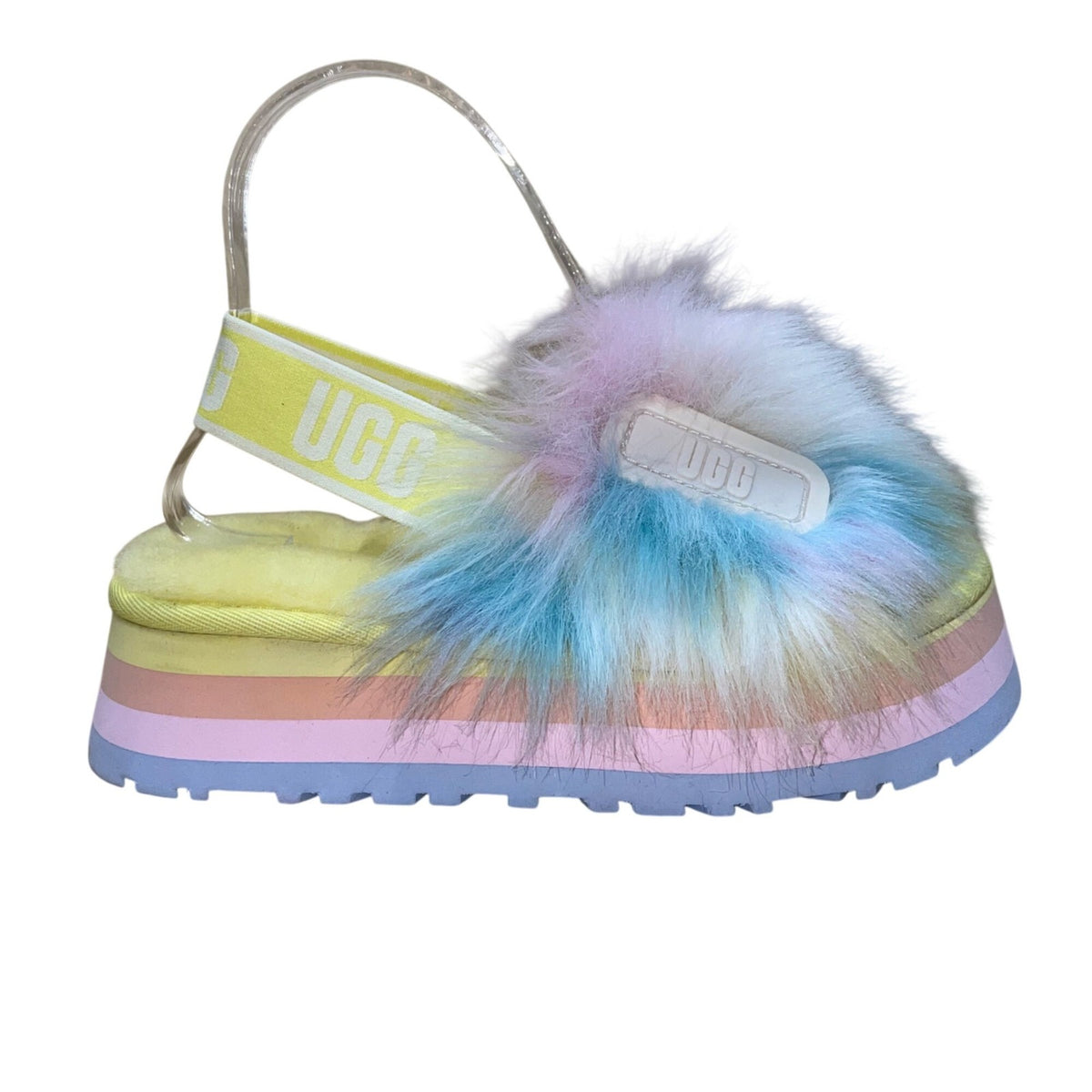 UGG Women’s Multicolor Sheepskin Fluffy Slingback Platform Sandals Size 5