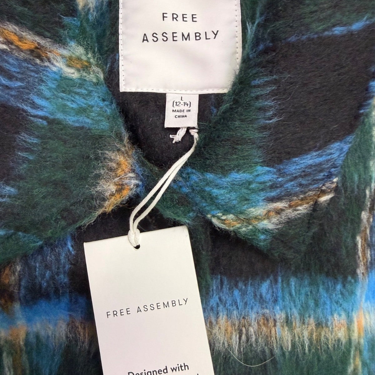 Free Assembly Womens Black Multi-Color Plaid Coat Sz L