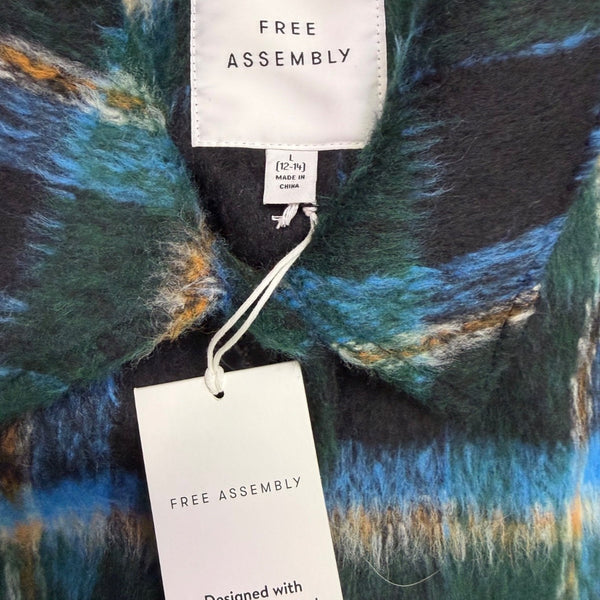 Free Assembly Womens Black Multi-Color Plaid Coat Sz L