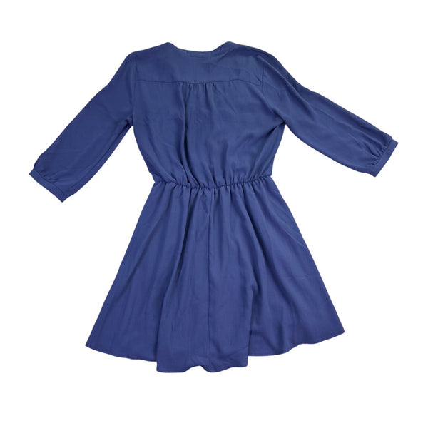 Lush Womens Blue Polyester Wrap Dress Knee-Length Elastic Waist Keyhole Size M