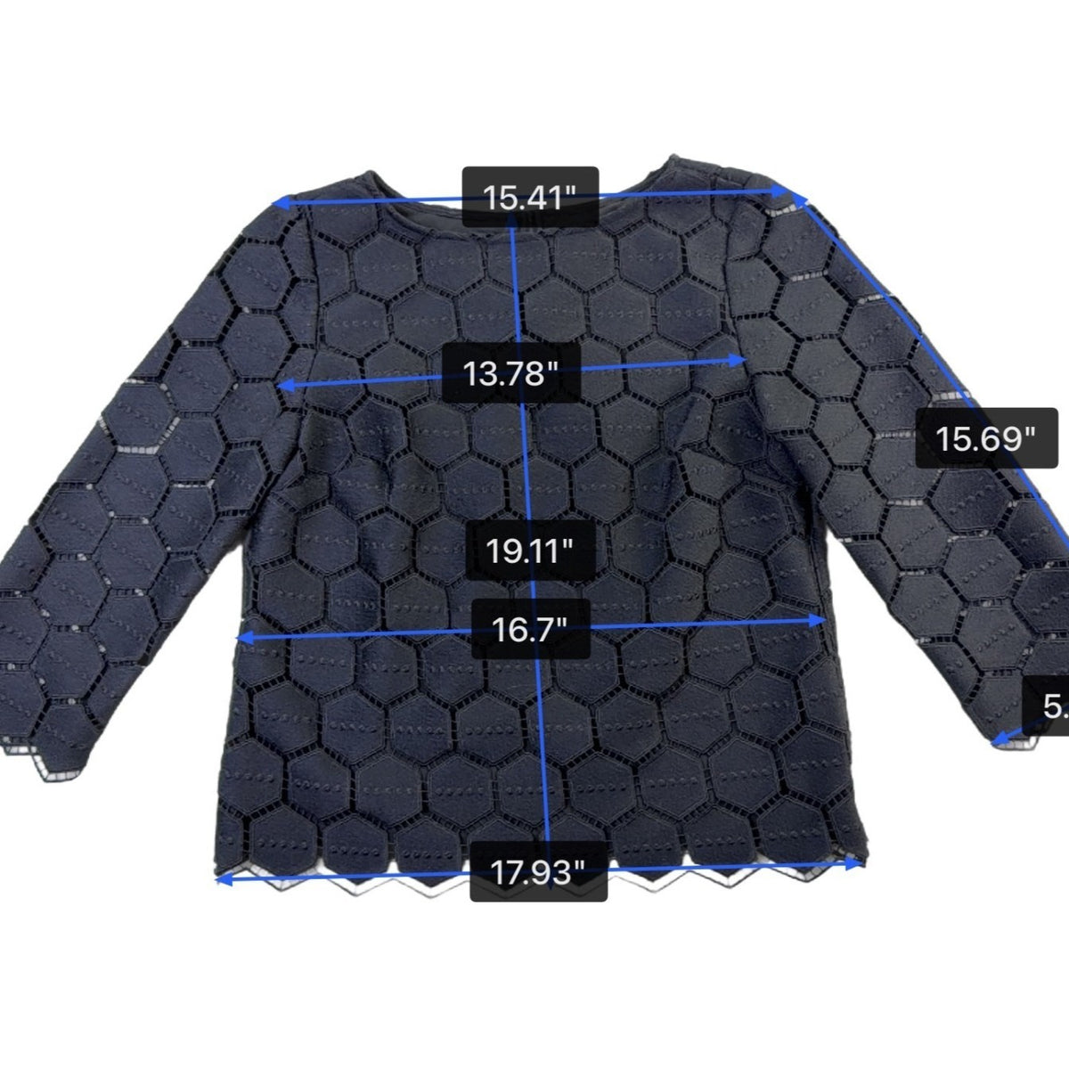 RSVP By Talbots Womens Black Honeycomb Lace 3/4 Sleeve Blouse Size P