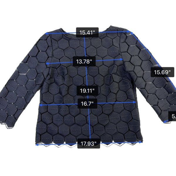 RSVP By Talbots Womens Black Honeycomb Lace 3/4 Sleeve Blouse Size P