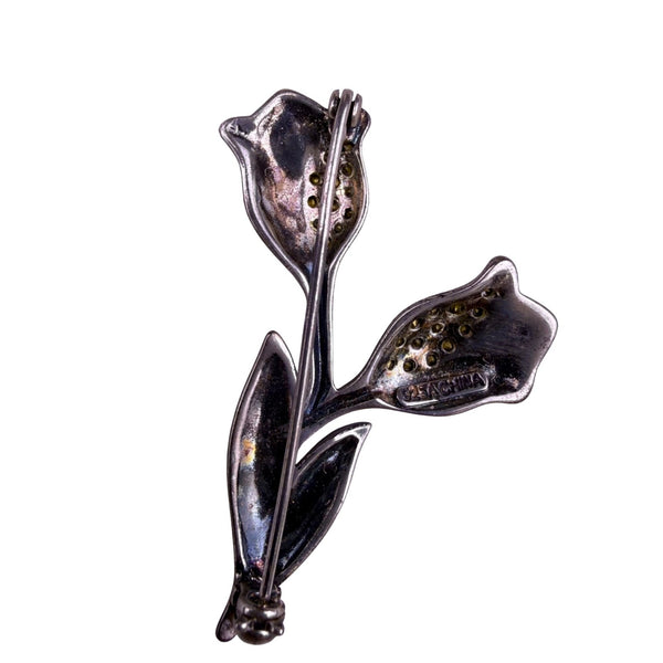 Lord & Taylor Womens Silver Tone Sterling Silver & Marcasite Floral Brooch 