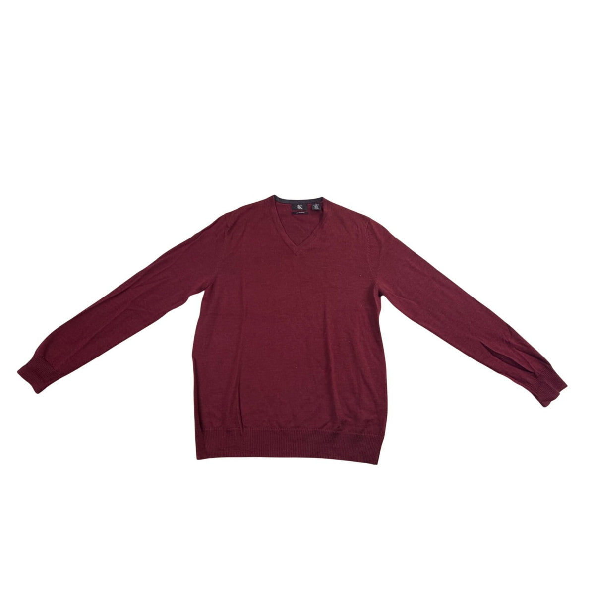 Calvin Klein Mens Red Merino Wool V-Neck Sweater Classic Fit Lightweight Size M