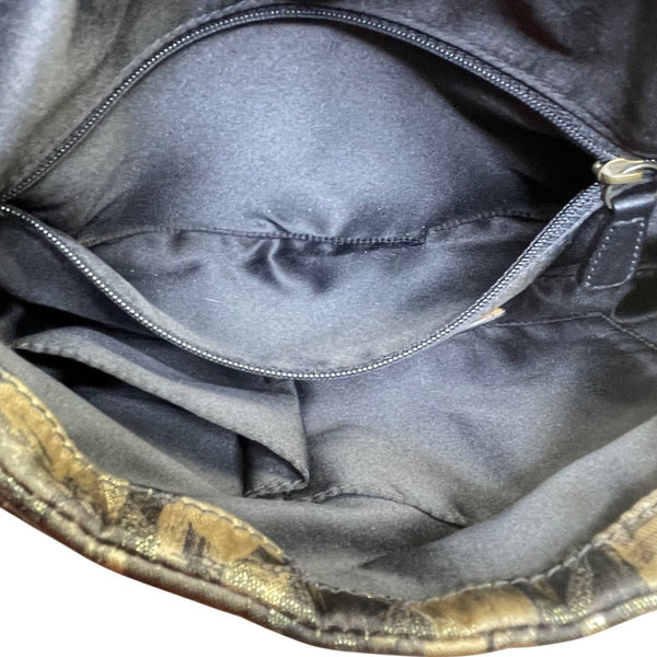 Coach Womens Black/Gold Canvas Abstract Siganture Print Crossbody Hobo Bag