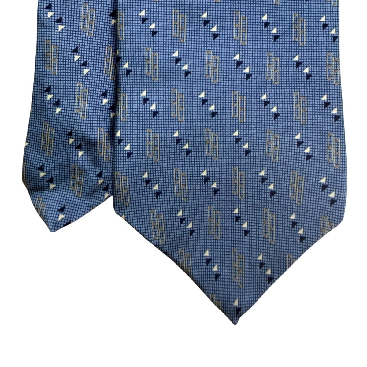 Neo Bill Blass Mens Blue Silk Patterned Necktie Diamond Motif Made In Mexico