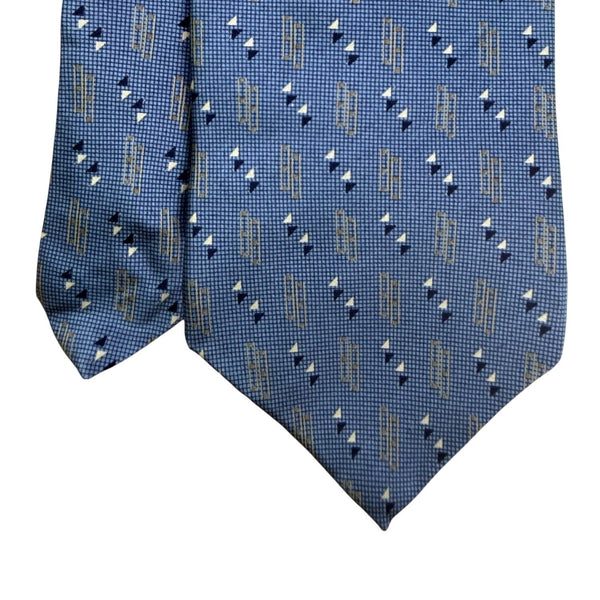 Neo Bill Blass Mens Blue Silk Patterned Necktie Diamond Motif Made In Mexico