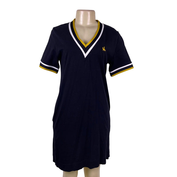 Cotelac Women’s Black Shirt Dress Size 0 Yellow/White Trim Short Sleeve Casual