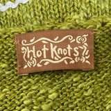 Hot Knots Womens Green Knit Cardigan With Floral Accent & Scalloped Trim