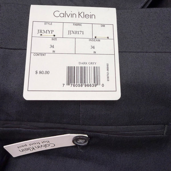 Calvin Klein Mens Dark Grey Dress Pants Flat Front Size 34X34