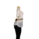 Zac & Rachel Womens White Tassel-Trim Ruffle Blouse  Bohemian Chic Size S
