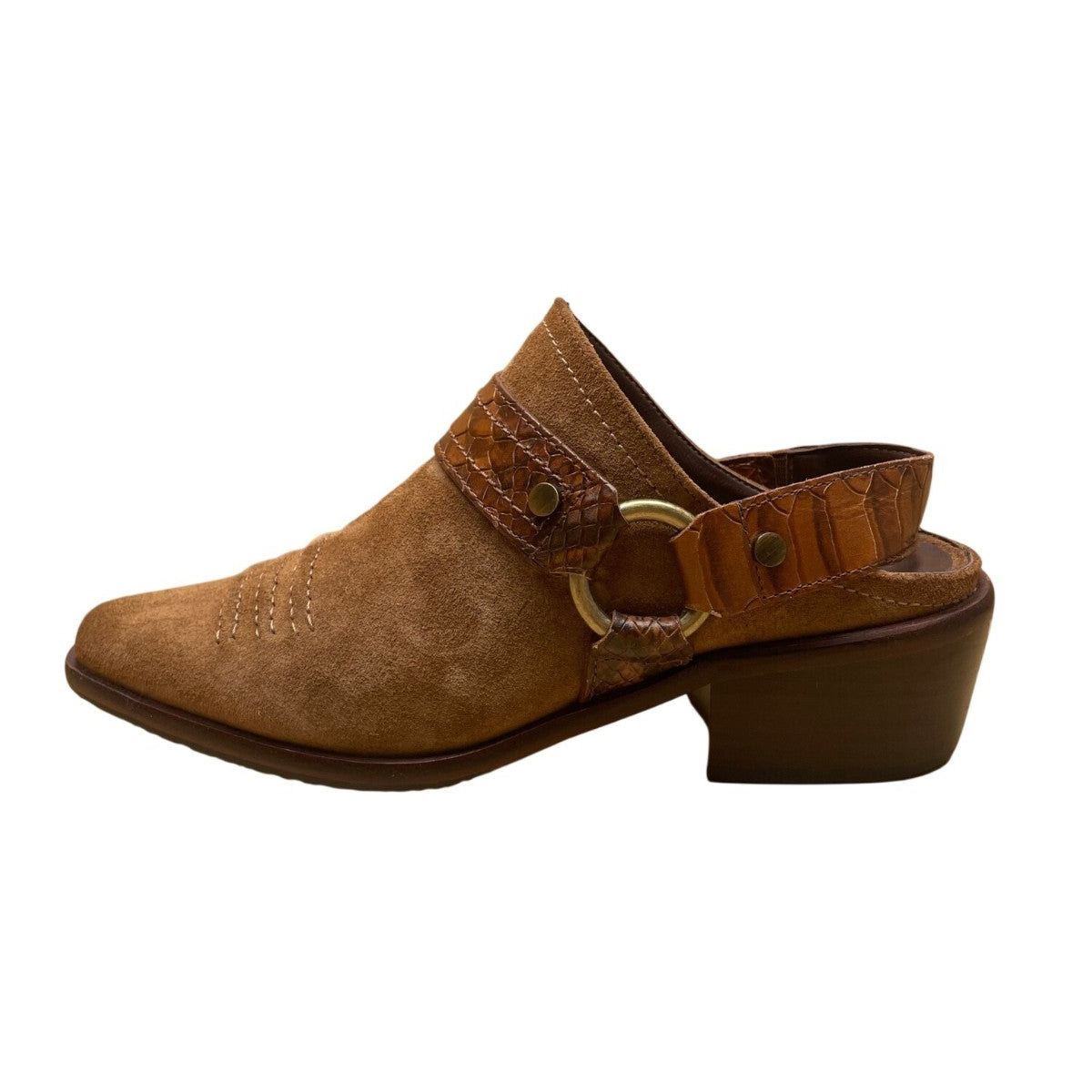 Donald Pliner Women’s Brown Suede Embossed Strap Mazzy Western Mules Size 5M
