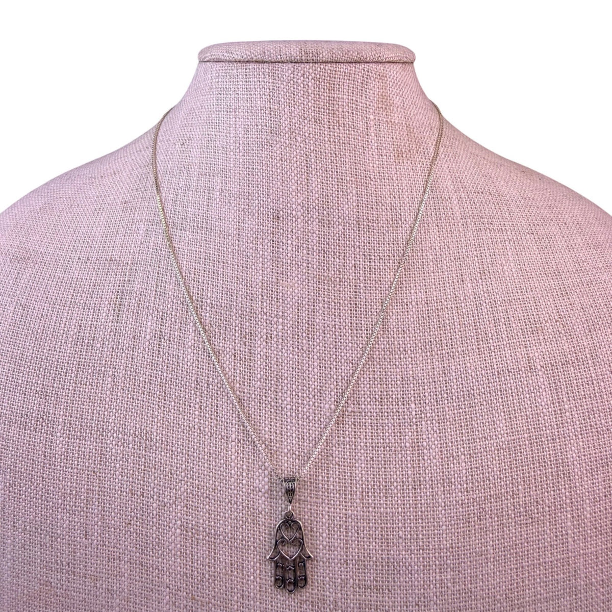 Sterling Silver Womens Hamsa Hand Necklace With Heart Design Italian Chain