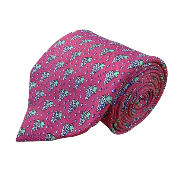 Vineyard Vines Mens Pink Silk Tie Grape Print Handmade USA