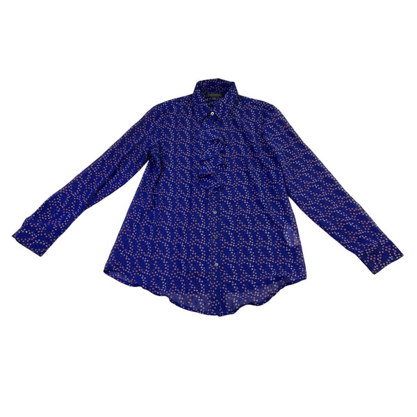 Banana Republic Womens Blue Long Sleeve Printed Button-Up Ruffle Dillon Shirt Sz