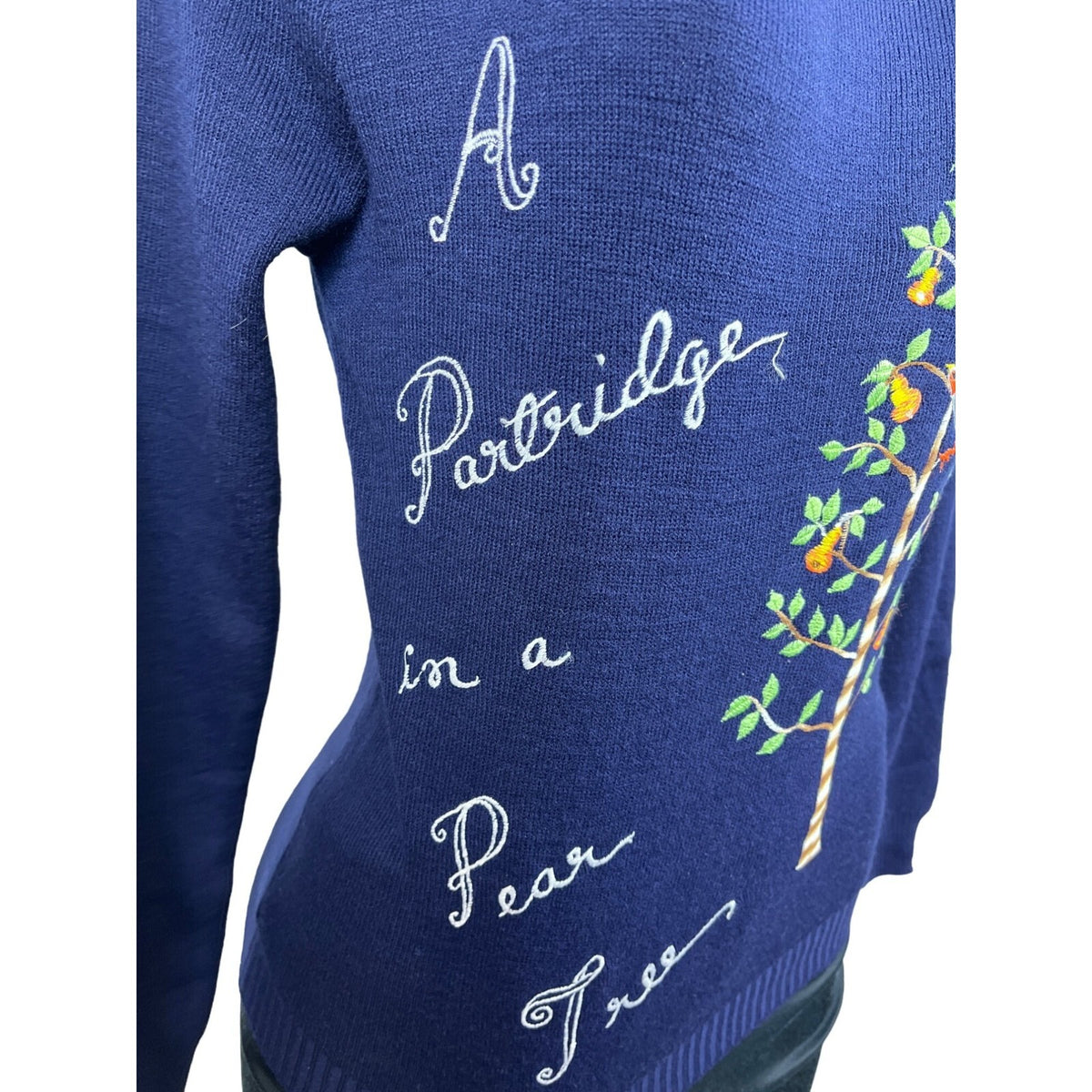 Cyn Totles Women's Dark Blue Pear Tree Design Sweater Sz M - NWT