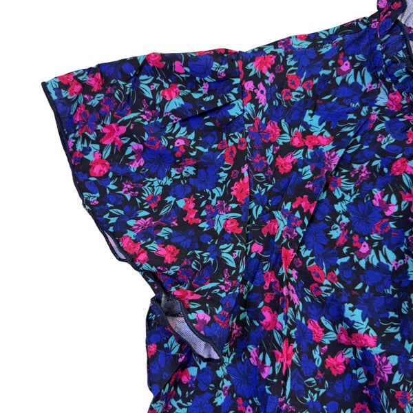Simplefun Womens Blue Floral Blouse With Ruffled Sleeves Size M