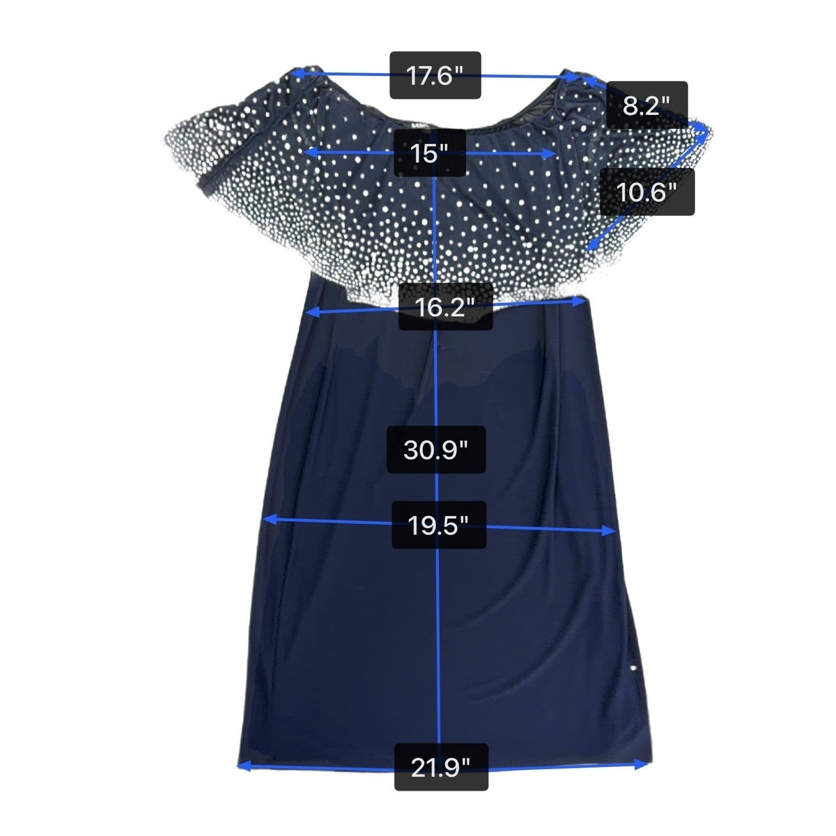 MSK Womens Navy Polyester Beaded Chiffon Overlay Midi Dress Size M