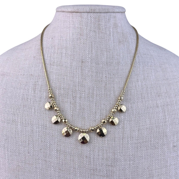 Liz Claiborne Womens Gold Tone Beaded Necklace Adjustable Length Faceted Accents