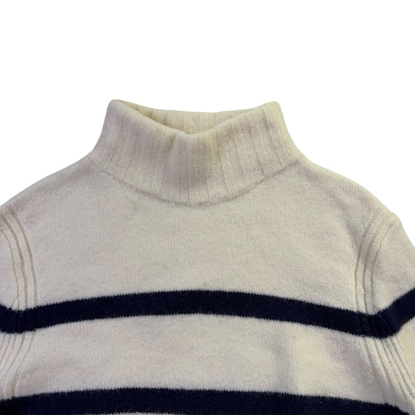 J.Crew Womens Ivory & Navy Merino Striped Turtleneck Sweater Warm Knit Sz XS