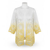 Nina Leonard Womens White & Yellow Lace Embroidered Open Front Topper Sz 2X