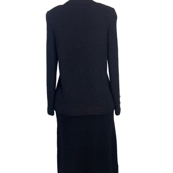 Vintage Black Bouclé Skirt Suit With Gold Button Details