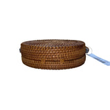 Romeo Roma Women’s Brown Rattan Woven Python Strap Detail Round Crossbody Bag