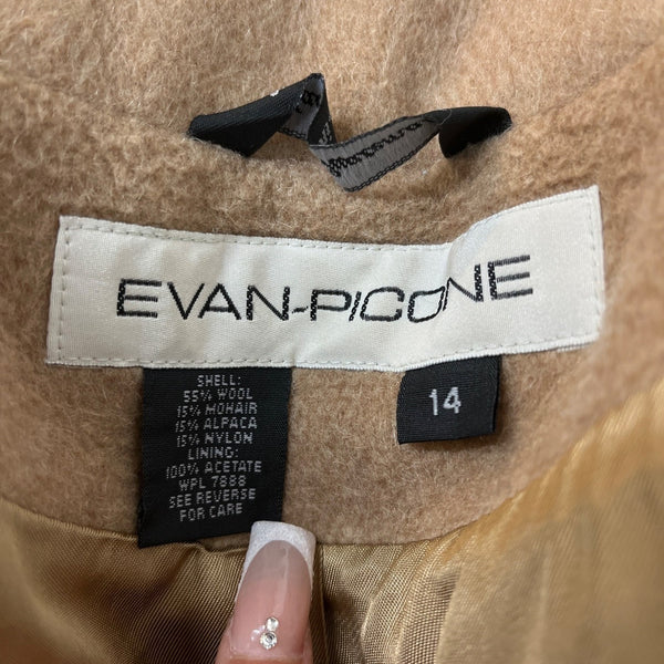 Evan Picone Classic Women's Khaki Double Breasted Wool Coat Sz 14