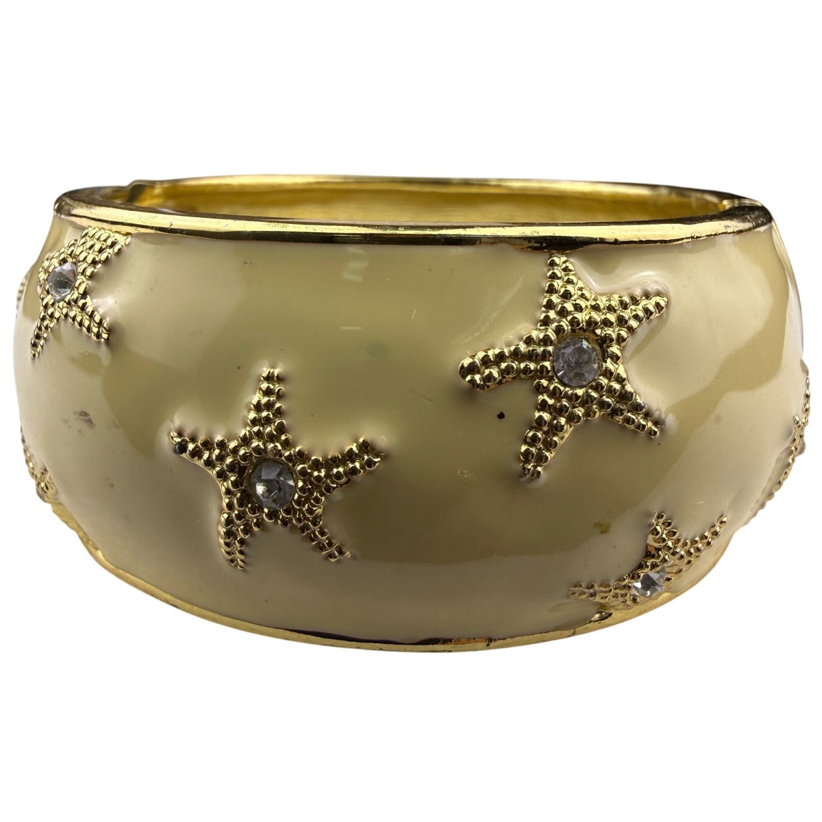 Top It Off Womens Gold Tone Starfish Enamel Hinged Bangle Bracelet With Crystals