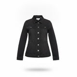 D2 Womens Black Button-Up Studded Denim Jacket Stylish Design Sz M