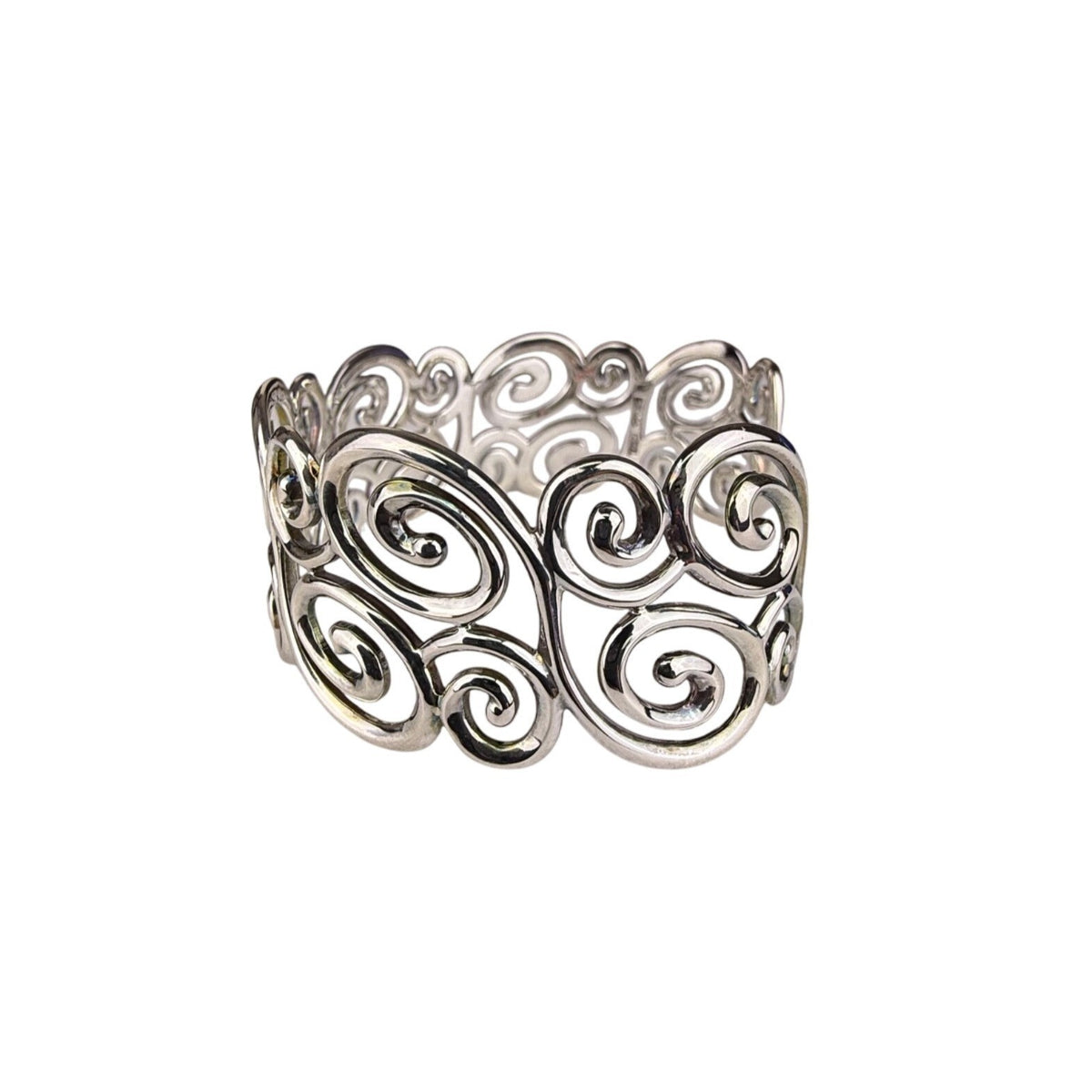 Sterling Silver Womens Cuff Bracelet Swirl Openwork Design China 925 Mark