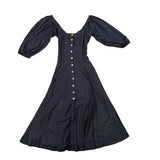 Free People Womens Black Button-Front Midi Dress With Puff Sleeves & Tie Size M