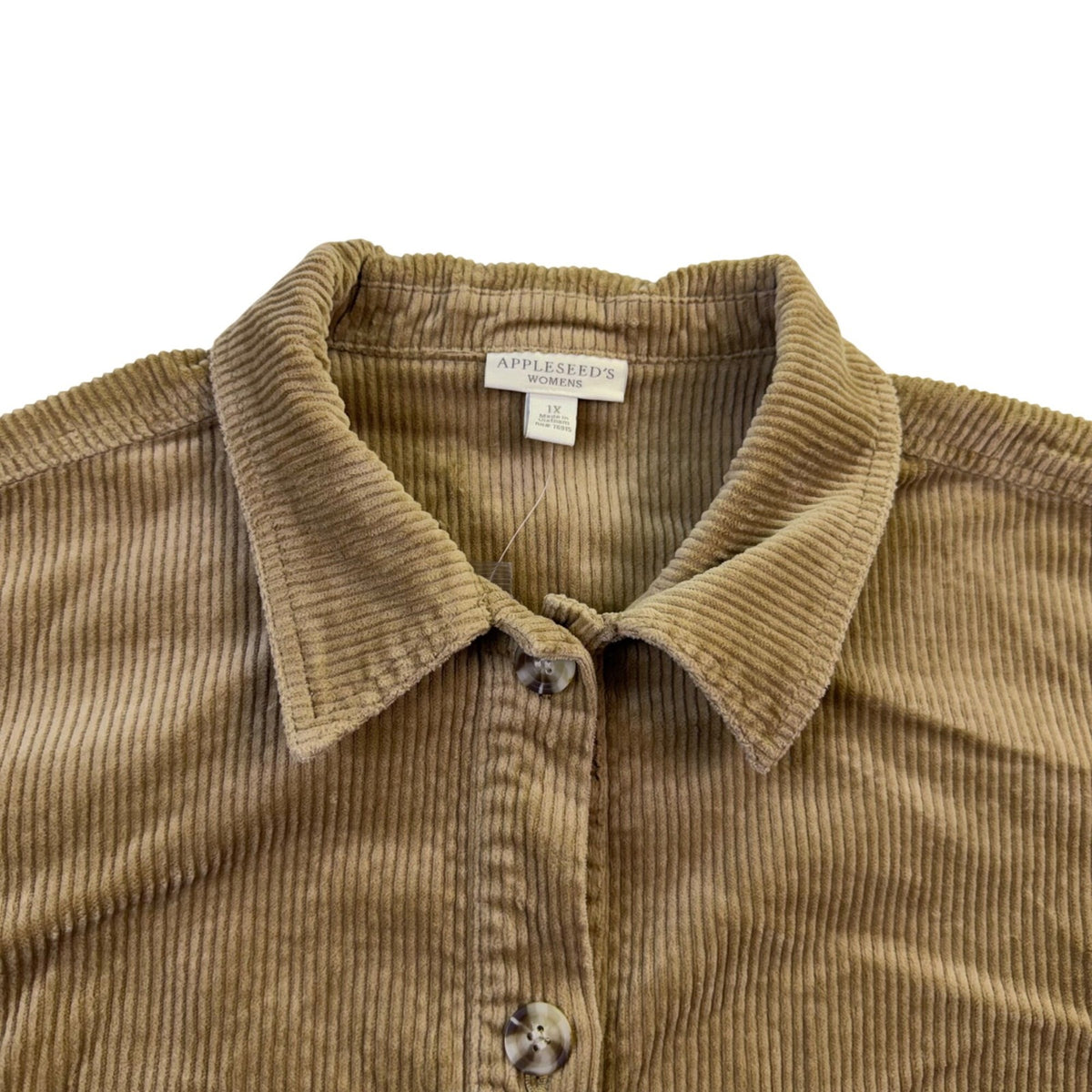 Appleseeds Womens Tan Corduroy Button-Up Jacket Two Pockets Relaxed Fit Size 1X