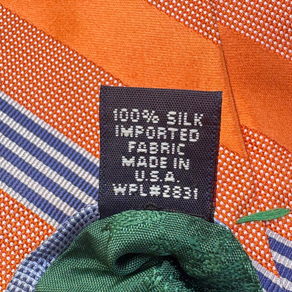 Tommy Hilfiger Men’s Orange Blue 100% Silk Striped Necktie Made In USA